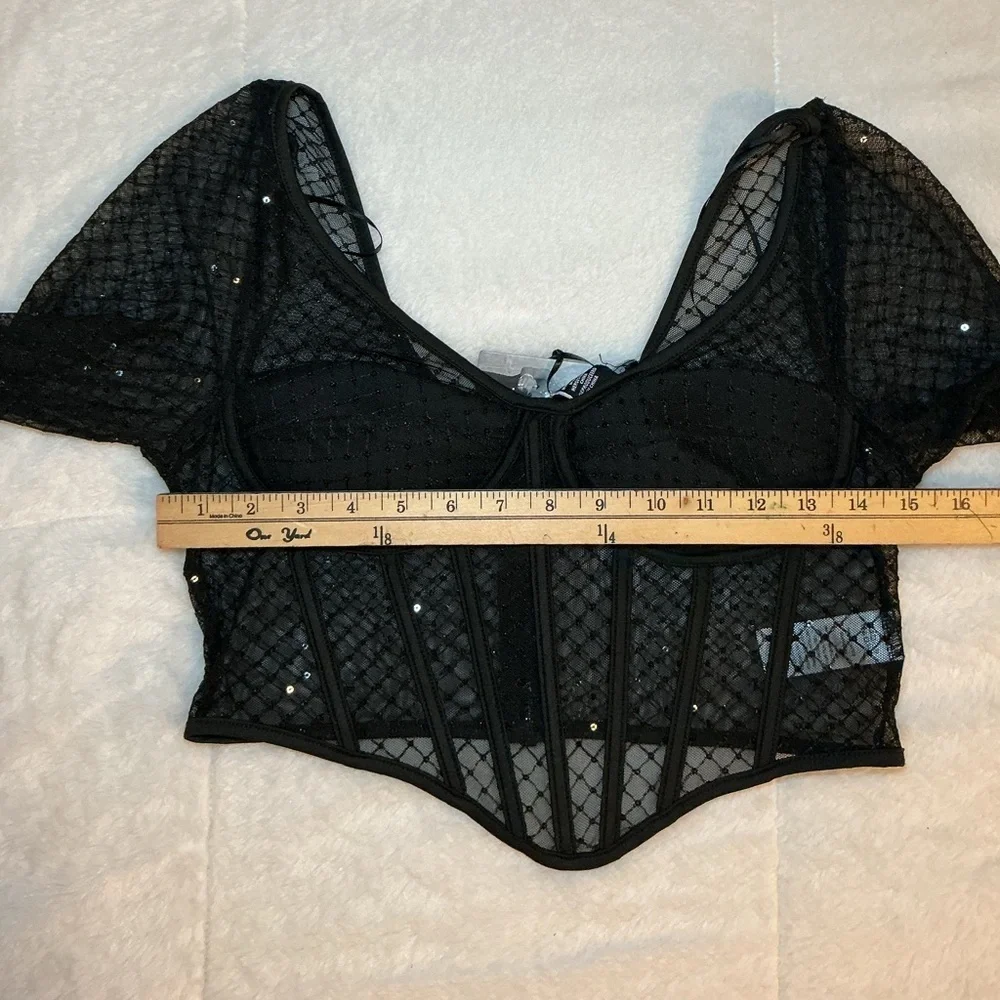 Black Sheer Long Sleeve Corset Top - Picture 6 of 7